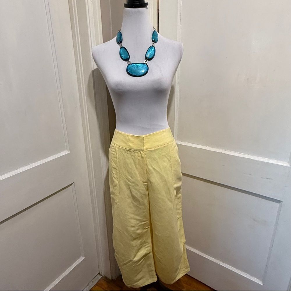 Yansi Fugel Pale Yellow Cropped Wide-Leg Pants